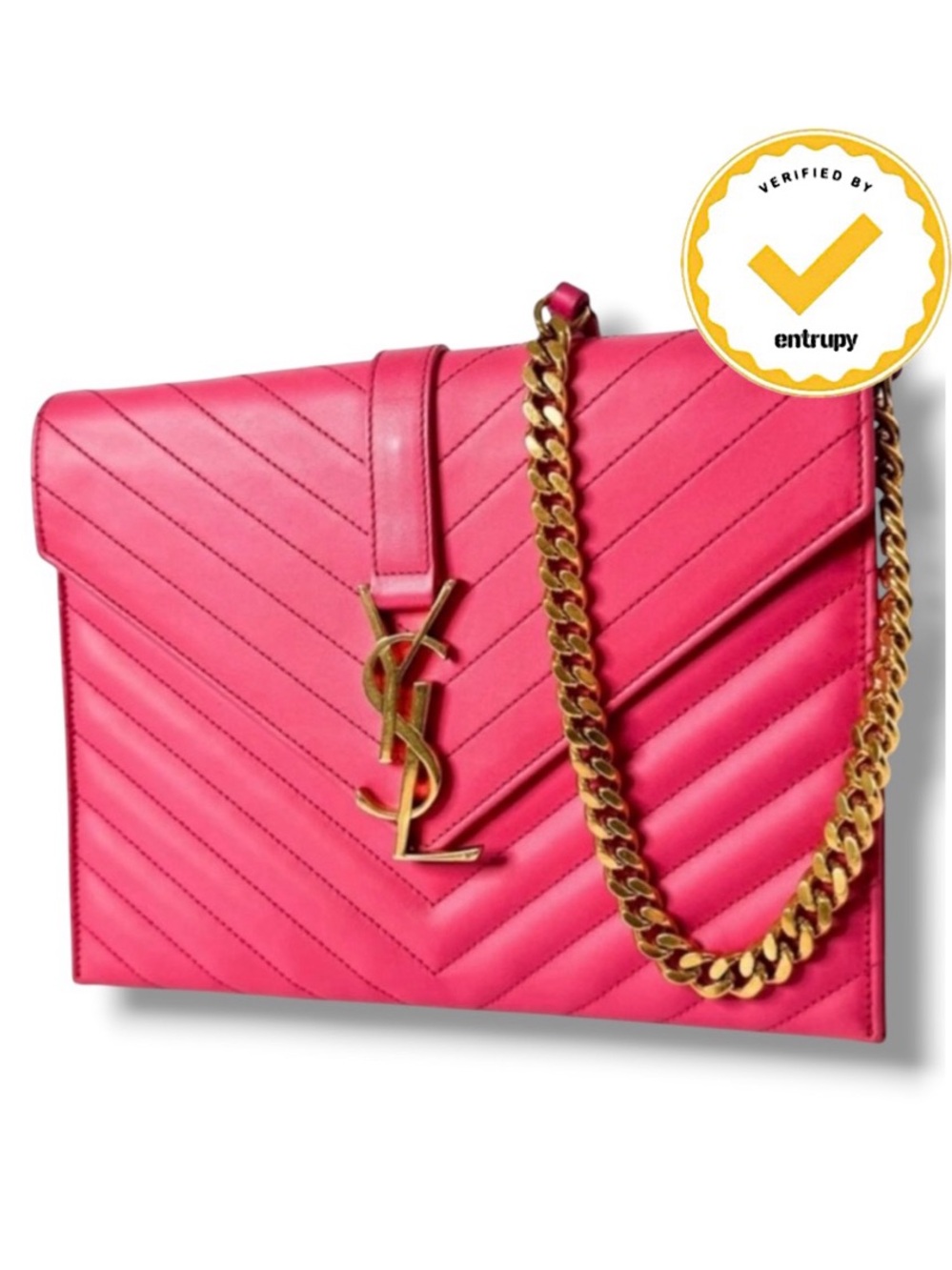 Saint Laurent Cassandre Envelope Chain Bag Lipstick Fuchsia Gold YSL Hardware